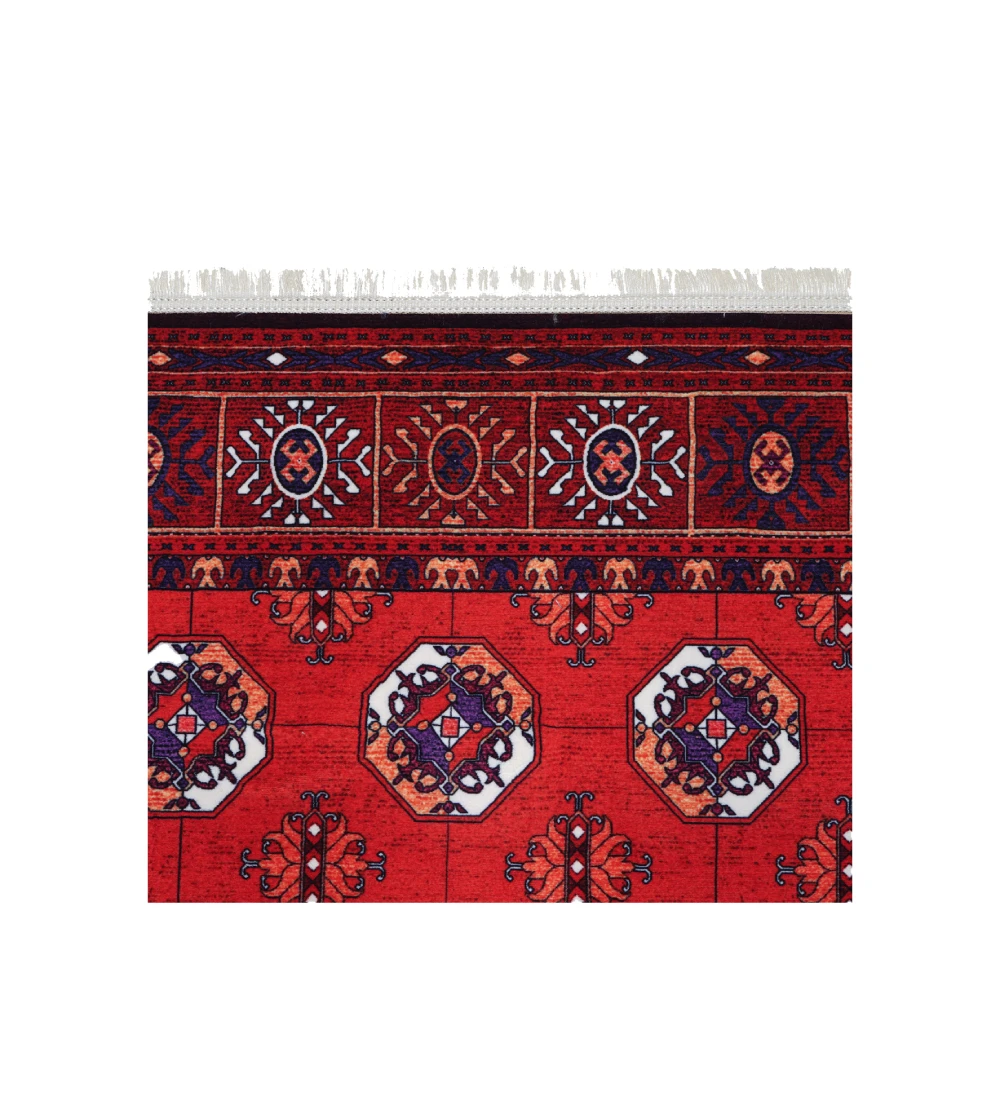 Machine-made Red Printed Persian Turkmen Rug 100313